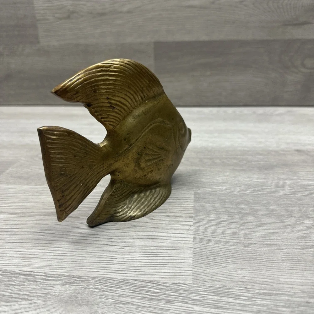 Vintage Brass Angel Fish Decor. Nautical Beach Mid Century Modern 100% All Brass